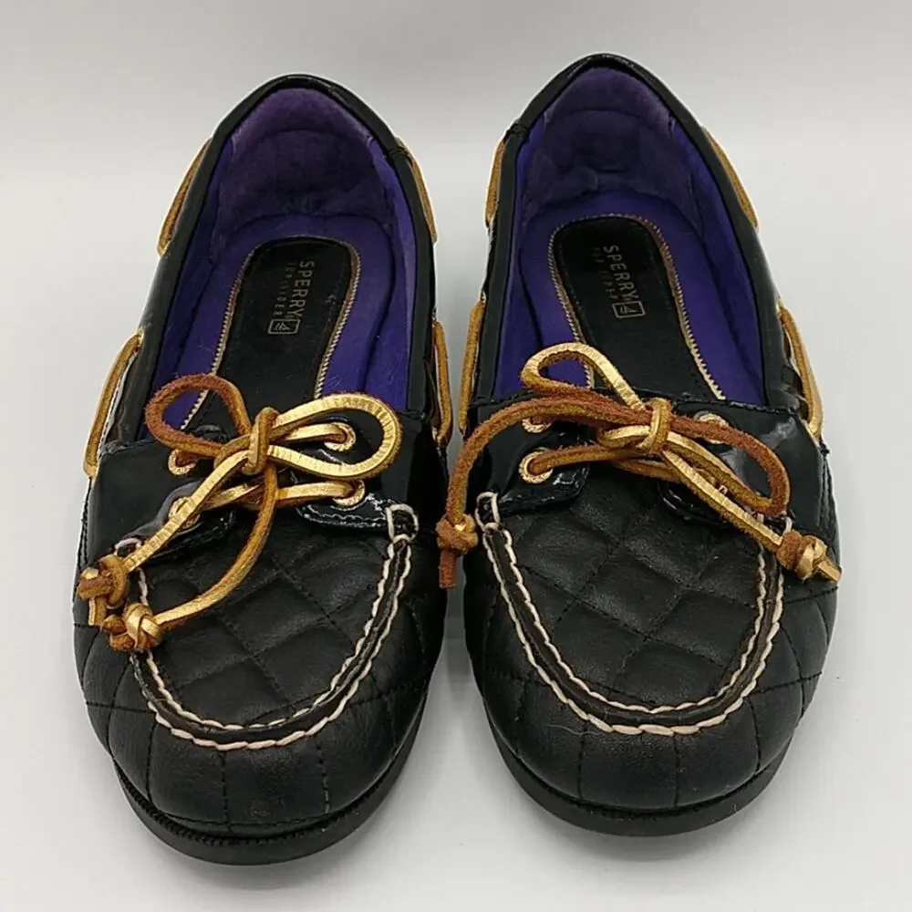 Sperry Top-sider Audrey Black Quilted Leather Boat size 8 1/2M